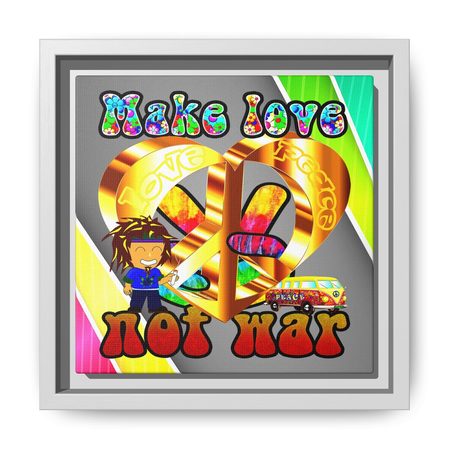 love peace - framed canvas art (rainbow split)