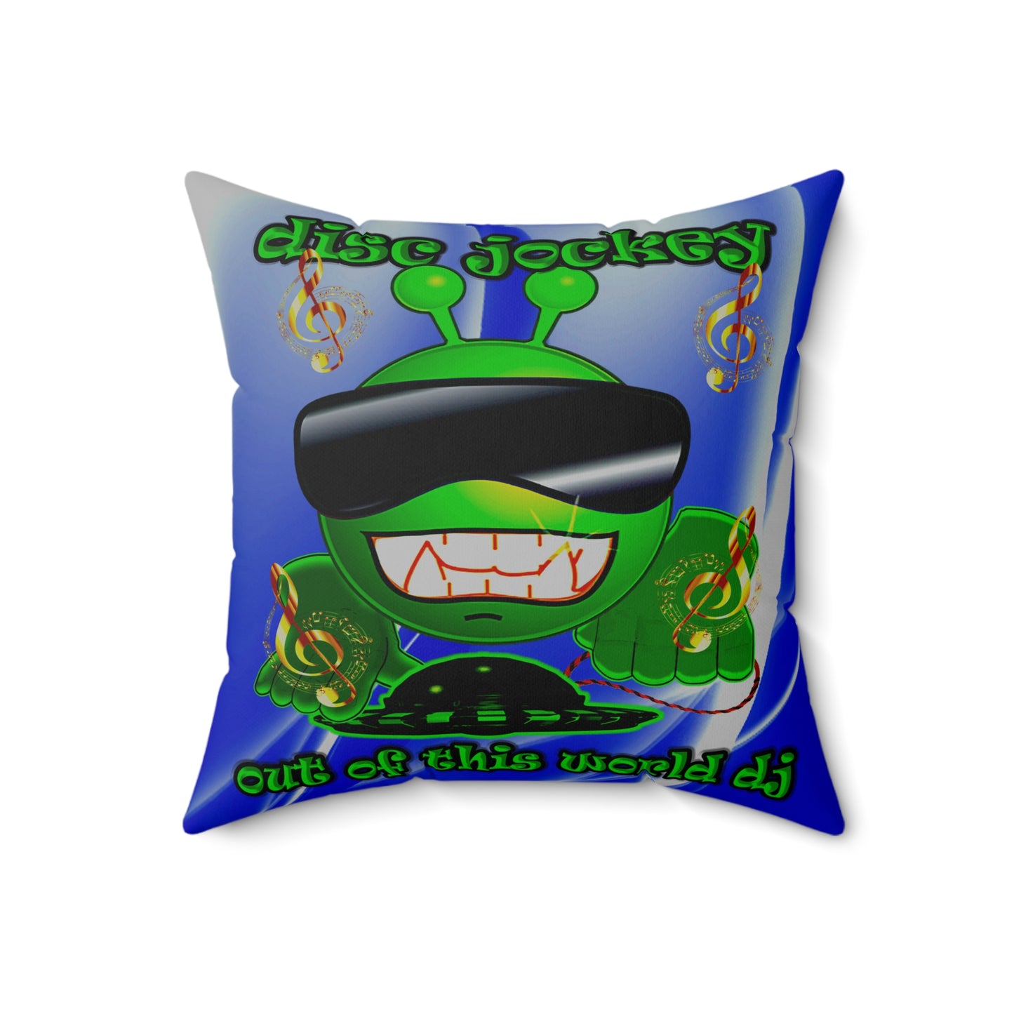 disc jockey - Spun Polyester Square Pillow - (blue-white wave)