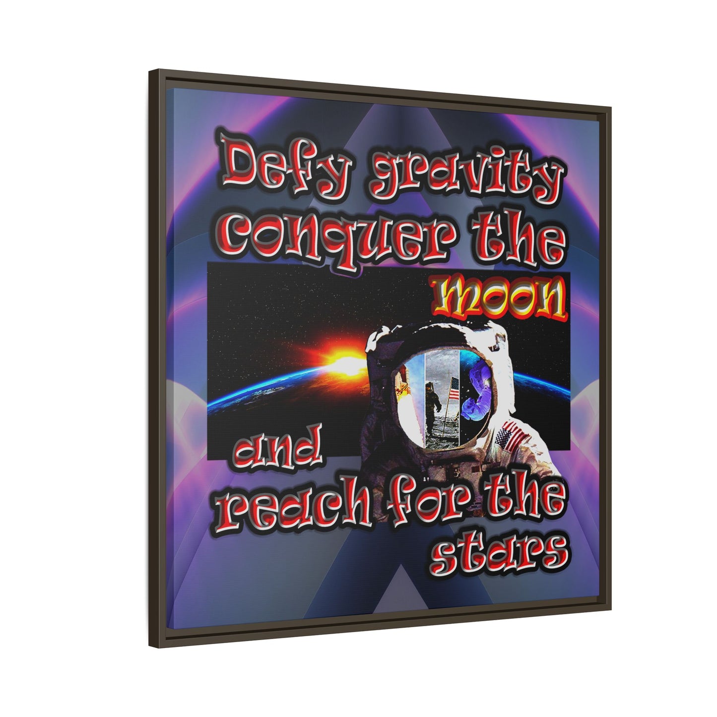 defy conquer reach - framed canvas art (grey-pink wave)