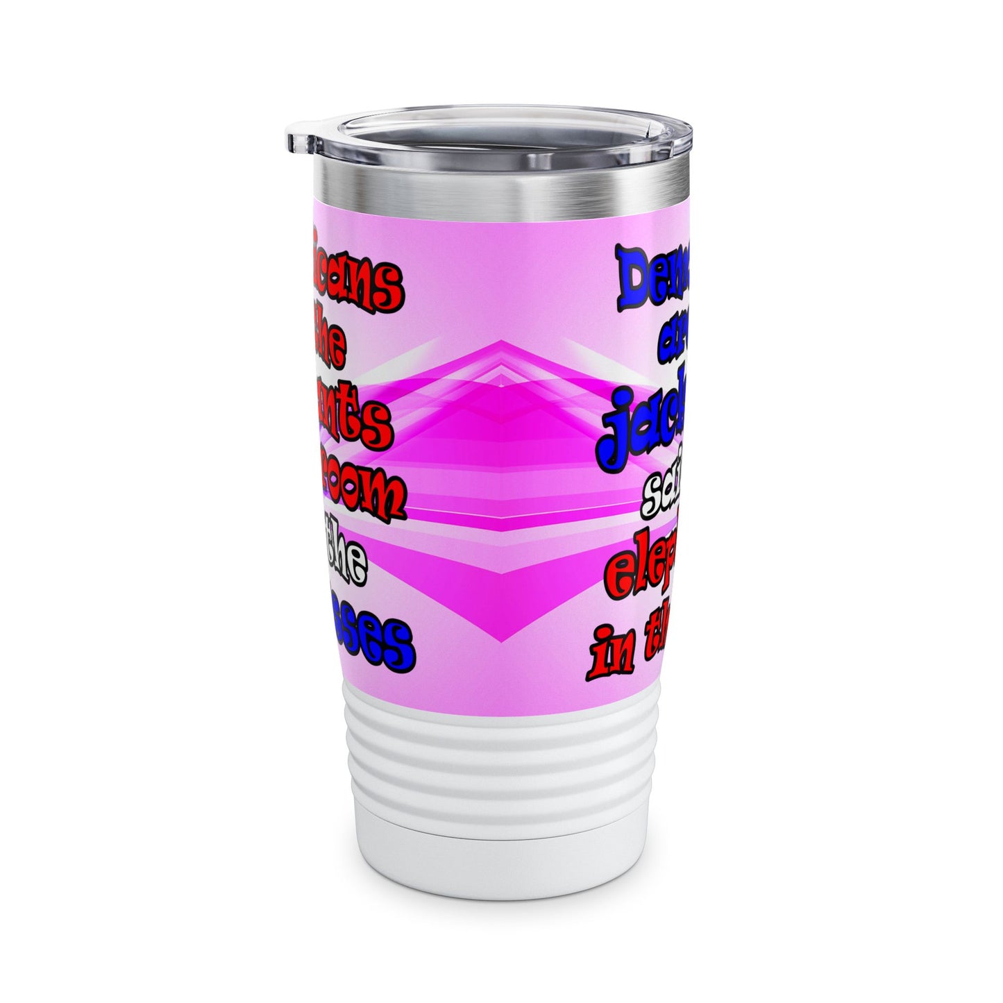 donkeys and elephants - Ringneck Tumbler, 20oz (light blue-pink wave)