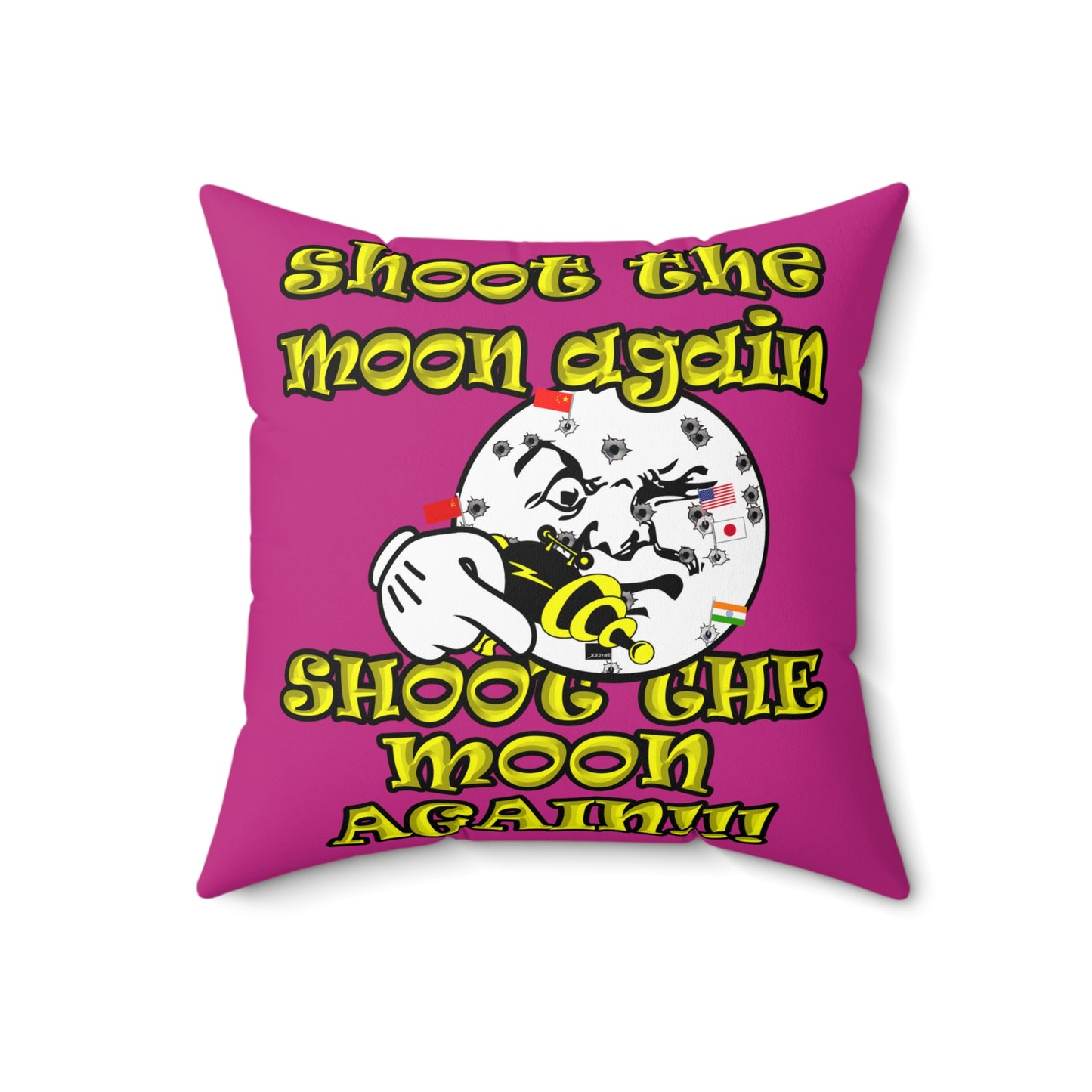 shoot the moon again - Spun Polyester Square Pillow - (pink)
