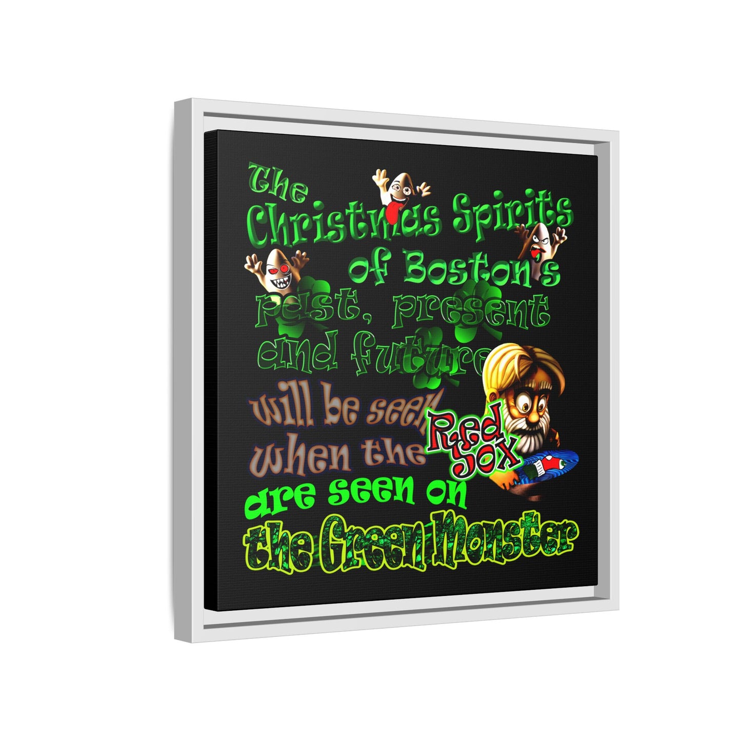 christmas spirits of boston - framed canvas art (black)