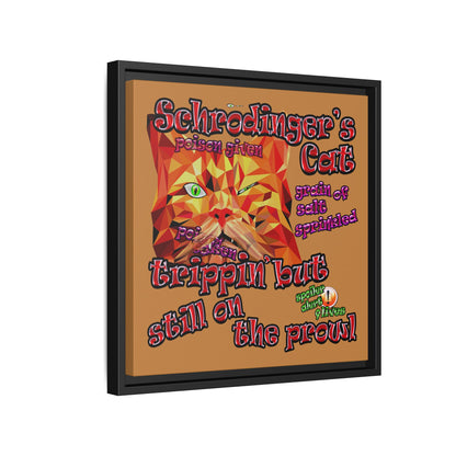 schrodinger's cat - framed canvas art (light brown)