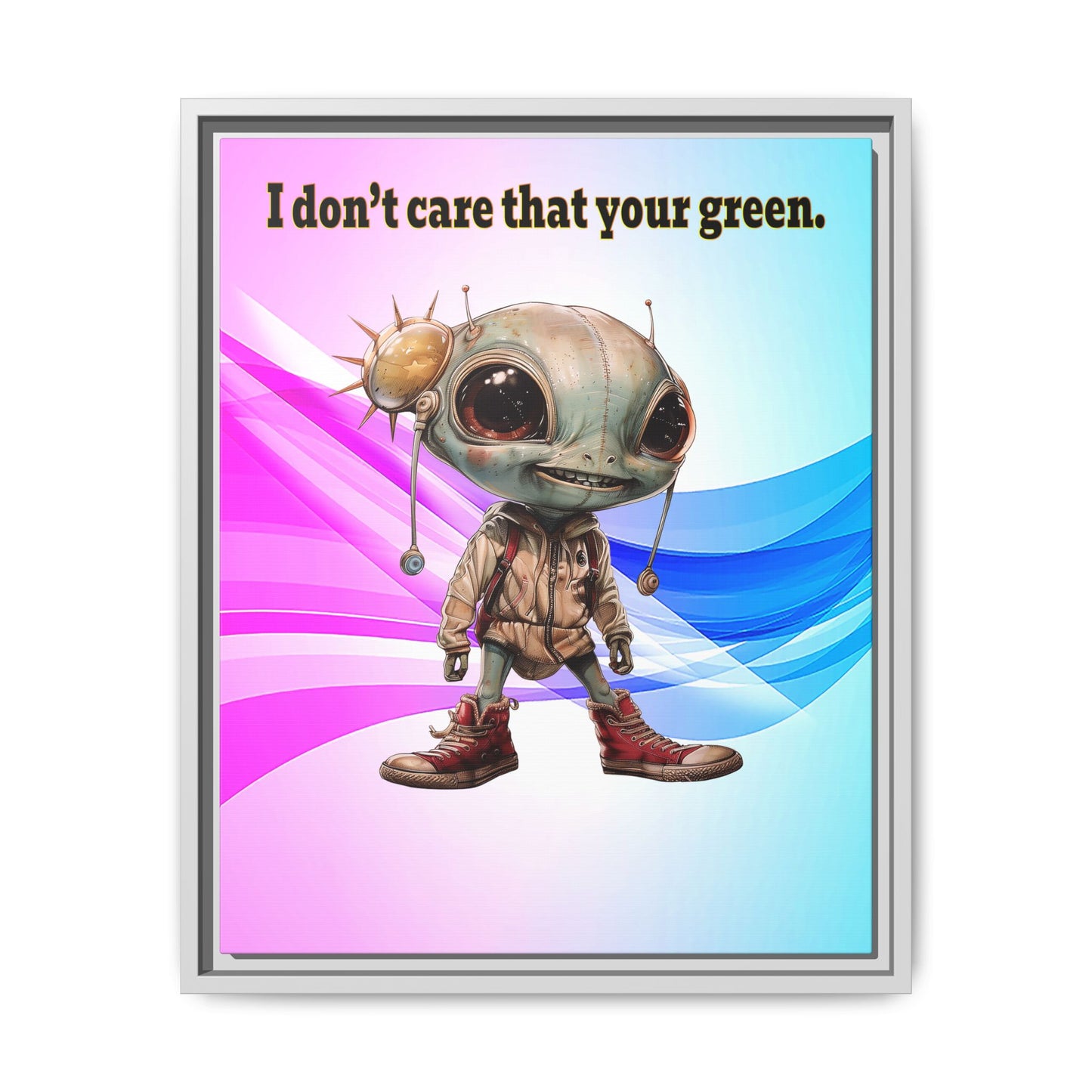 I don't care that your green - framed canvas art (light blue-pink wave)