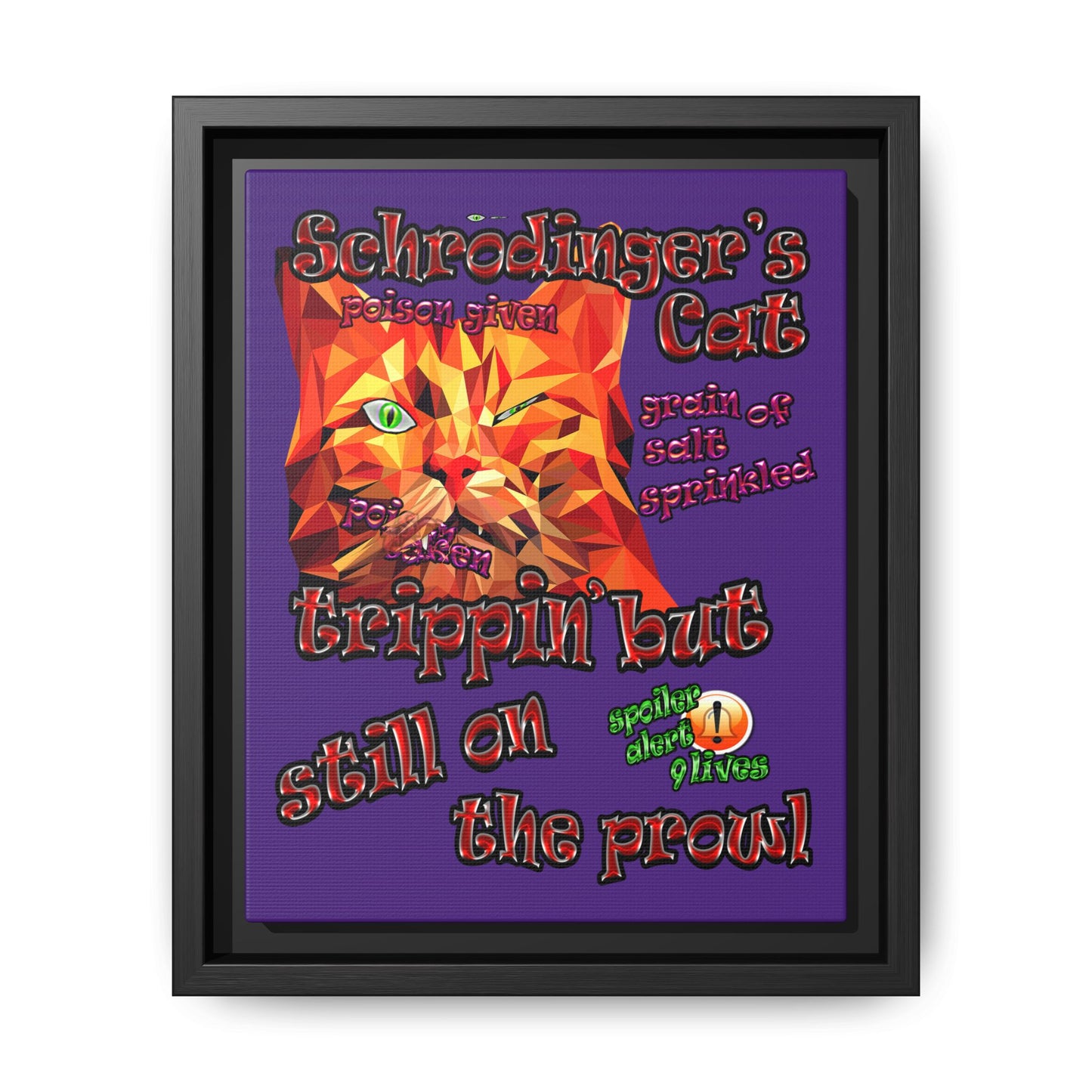 schrodinger's cat - framed canvas art (purple)