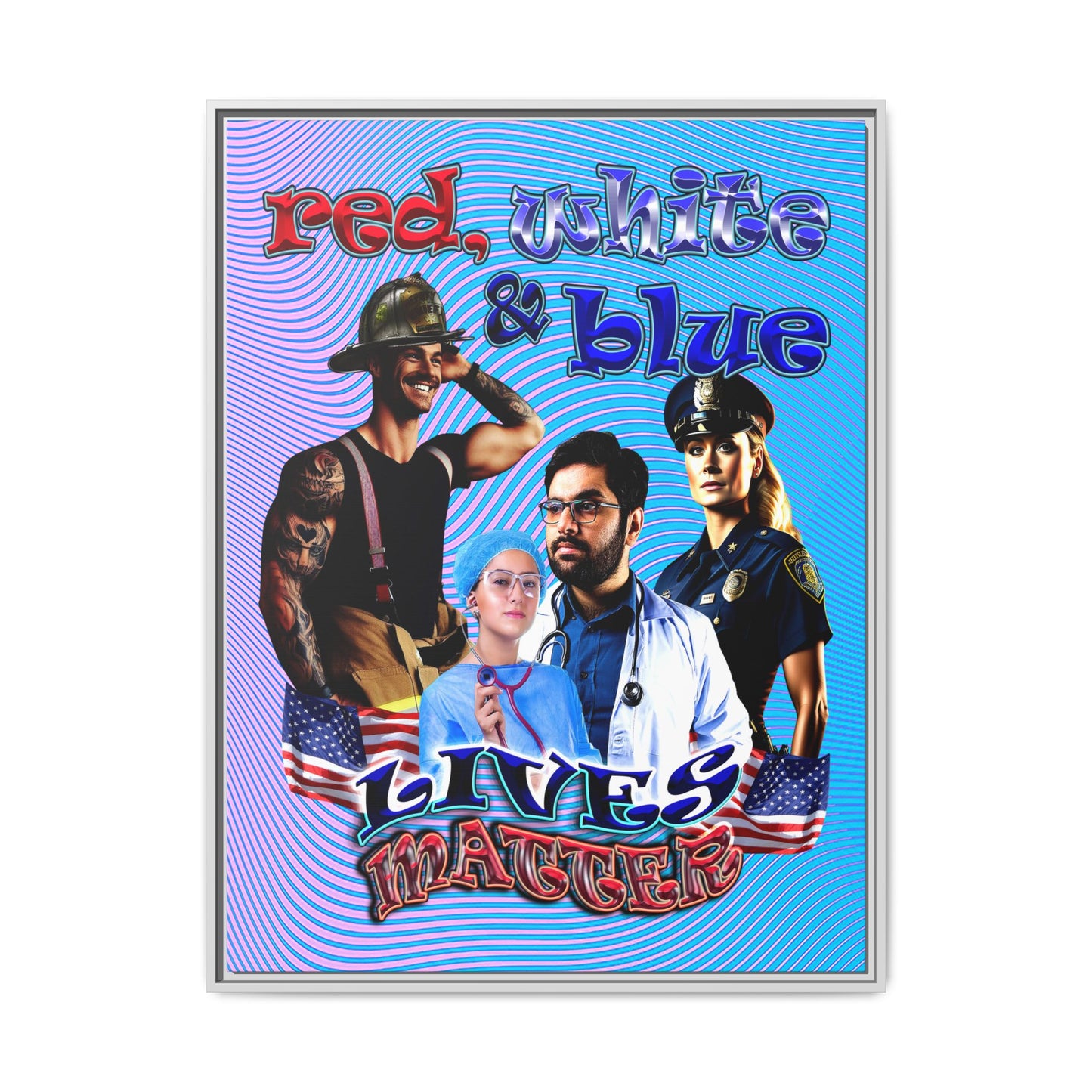 rw&b lives matter - framed canvas art (light blue-purple wave)