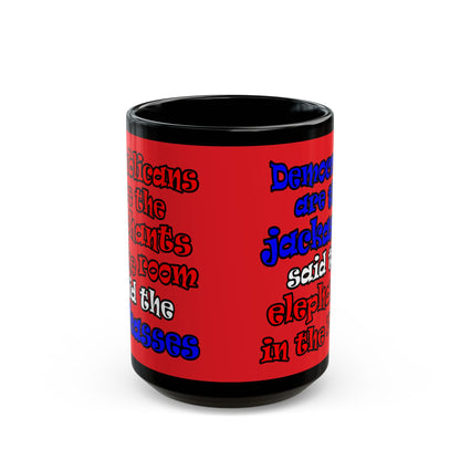 donkeys and elephants - Black Mug (red)