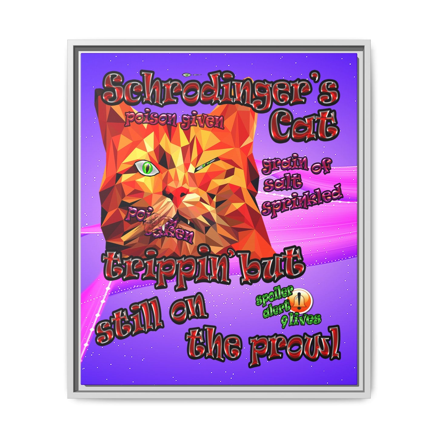 schrodinger's cat - framed canvas art (purple-pink wave)
