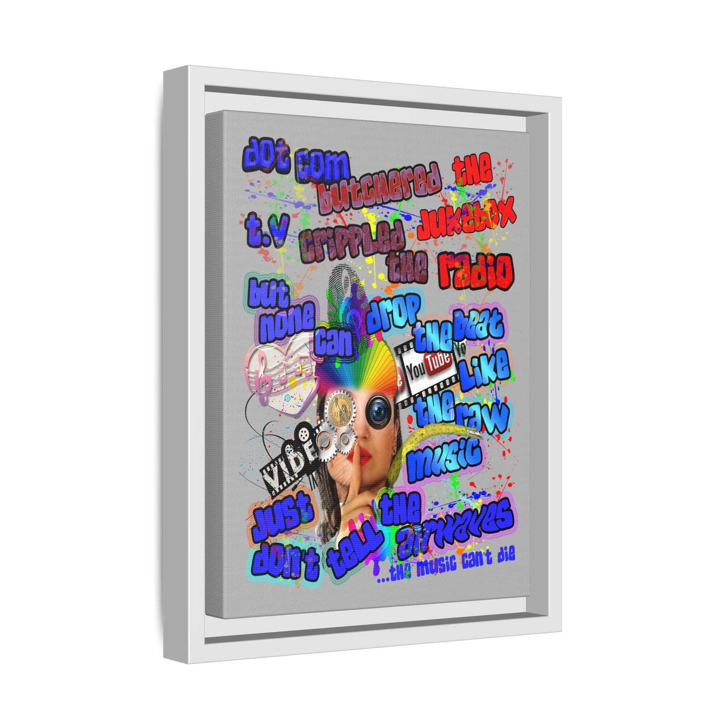 drop the beat - framed canvas art (light grey)