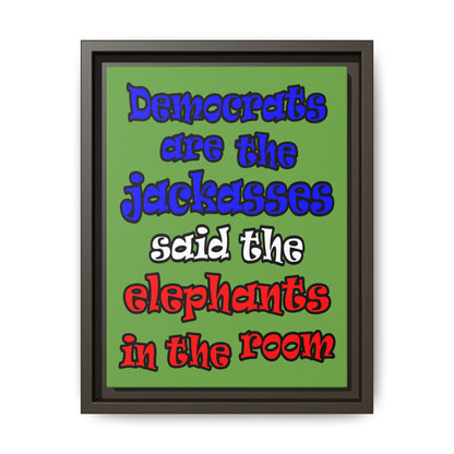 donkeys and elephants - framed canvas art (green)