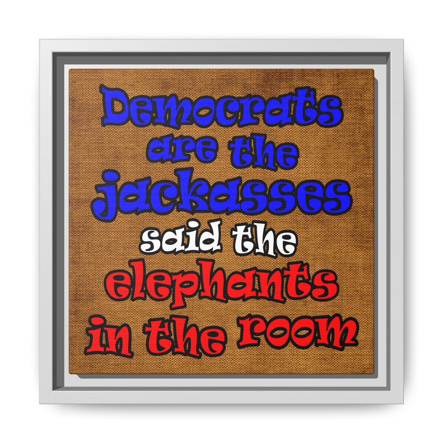 donkeys and elephants - framed canvas art (brown papyrus)
