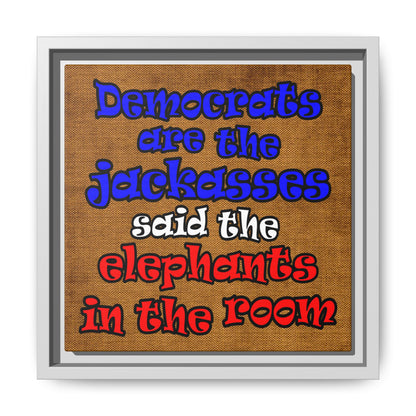 donkeys and elephants - framed canvas art (brown papyrus)