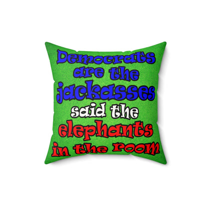 donkeys and elephants - Faux Suede Square Pillow - (green turf)