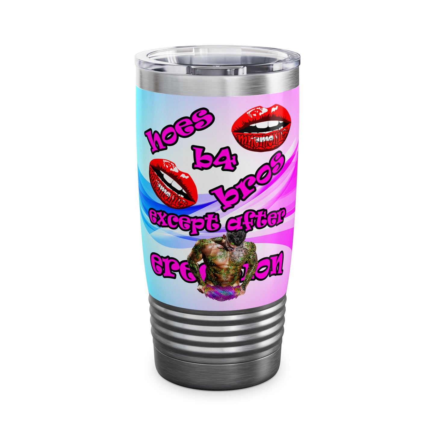 hoes b4 bros - Ringneck Tumbler, 20oz (light blue-pink wave)