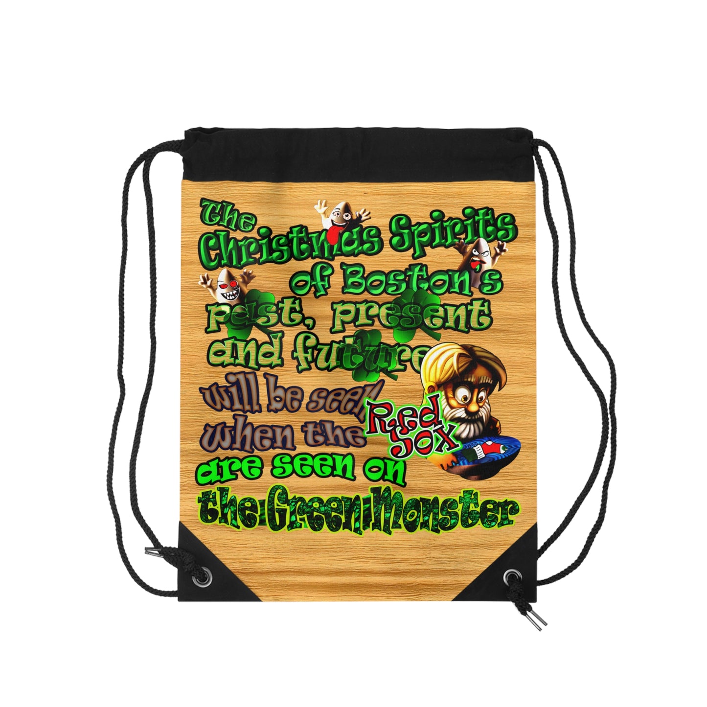 christmas spirits of boston - Drawstring Bag (butterscotch wood finish)