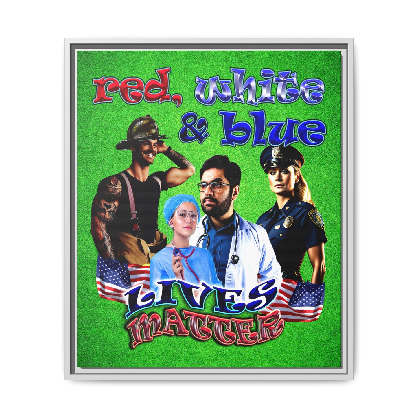rw&b lives matter - framed canvas art (green turf)