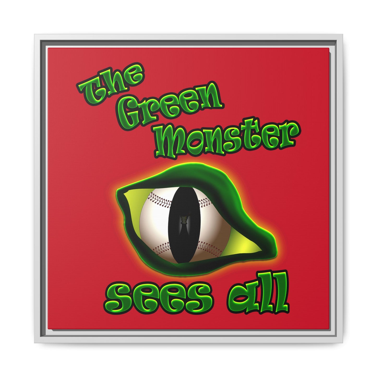 green monster - framed canvas art (dark red)