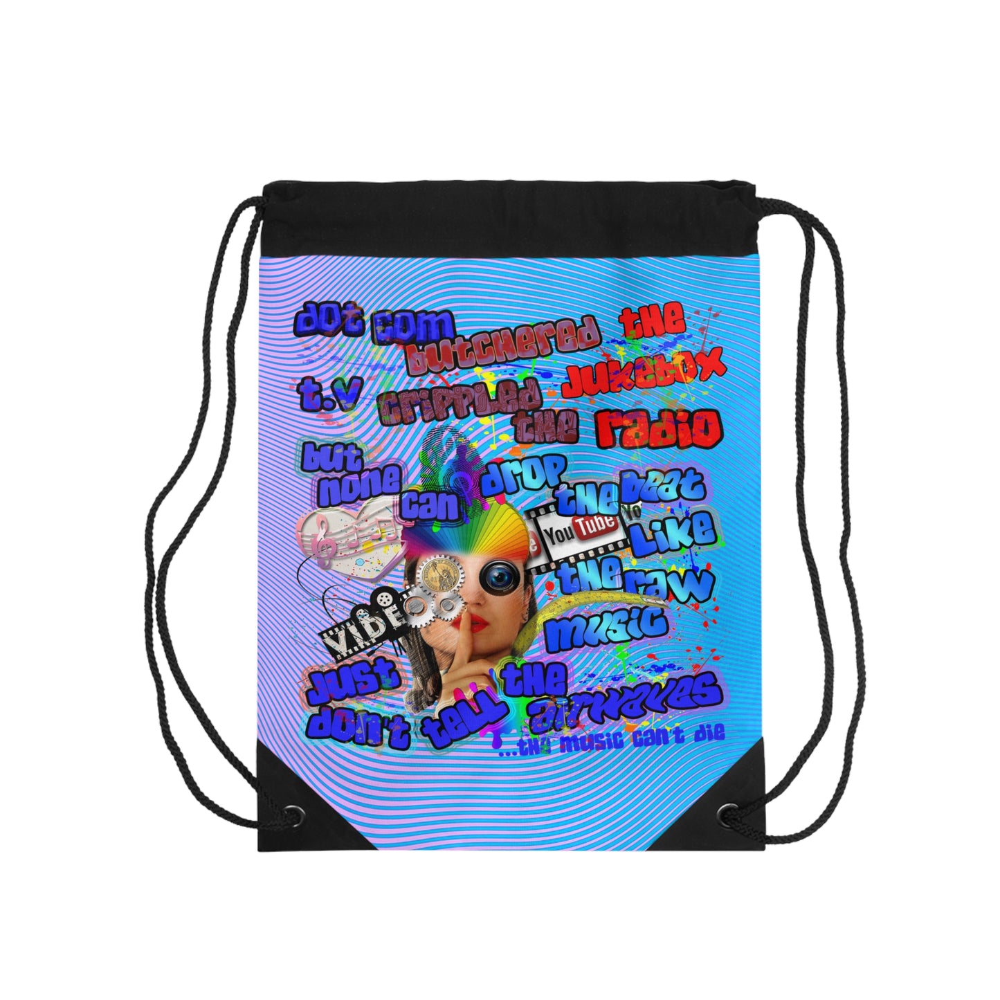 drop the beat - Drawstring Bag (light blue-purple wave)