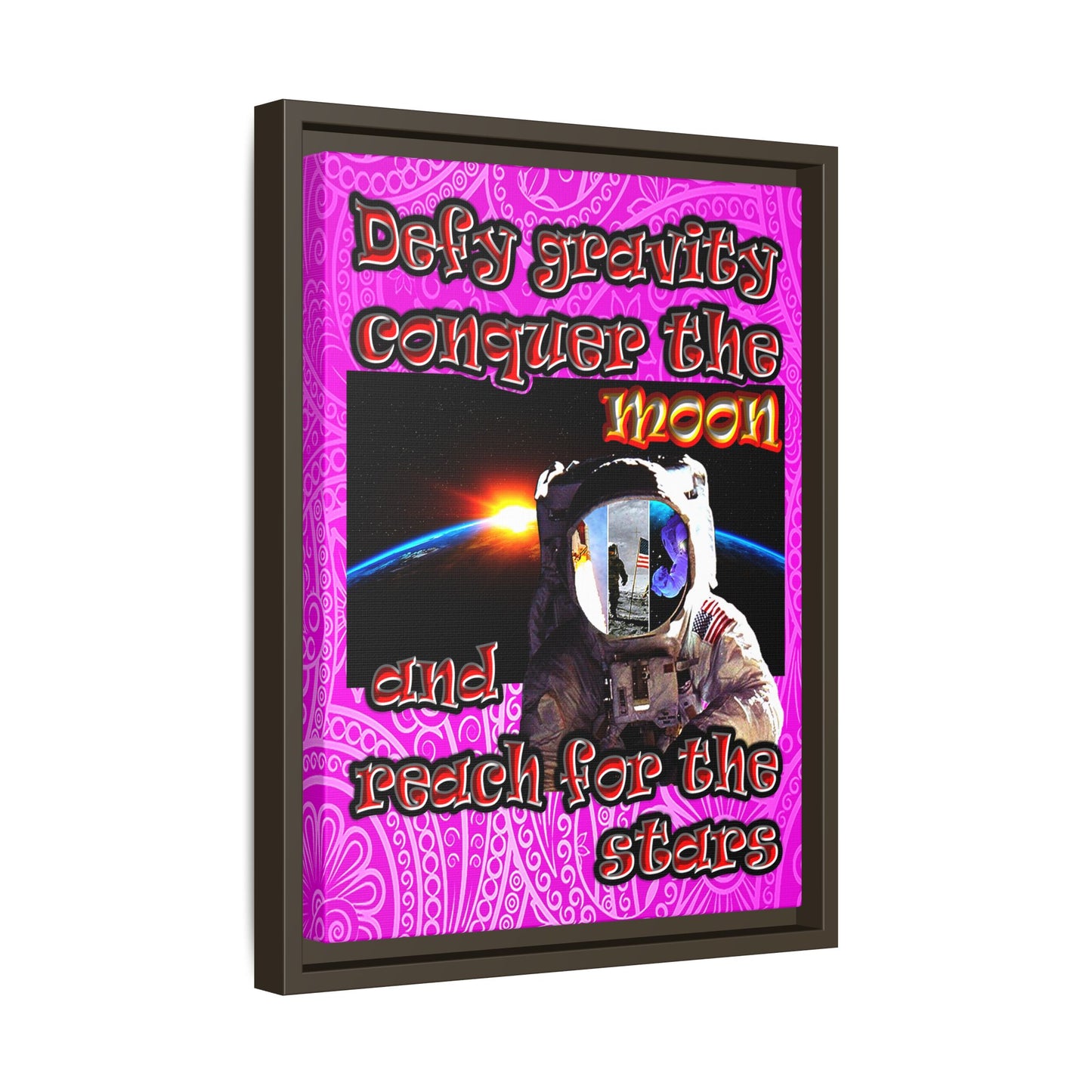 defy conquer reach - framed canvas art (pink swirl)