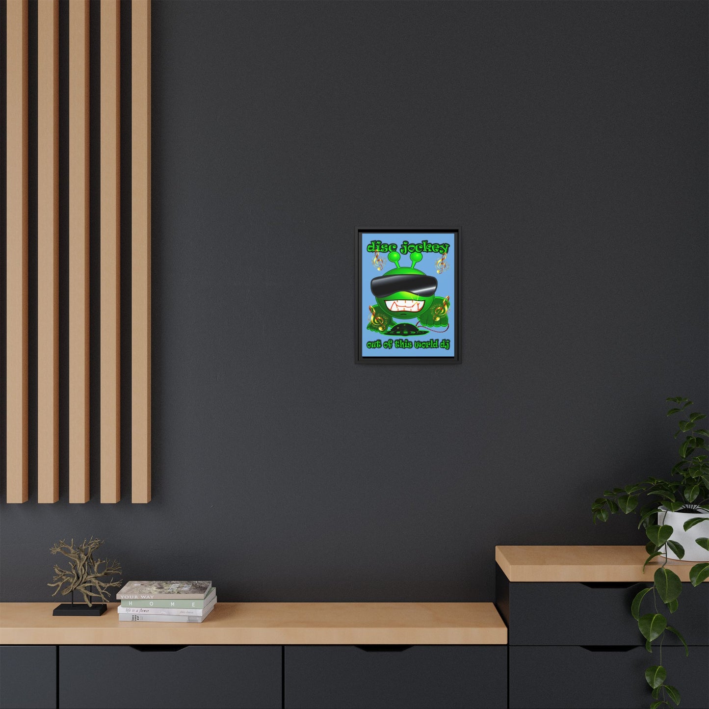 disc jockey - framed canvas art (light blue)
