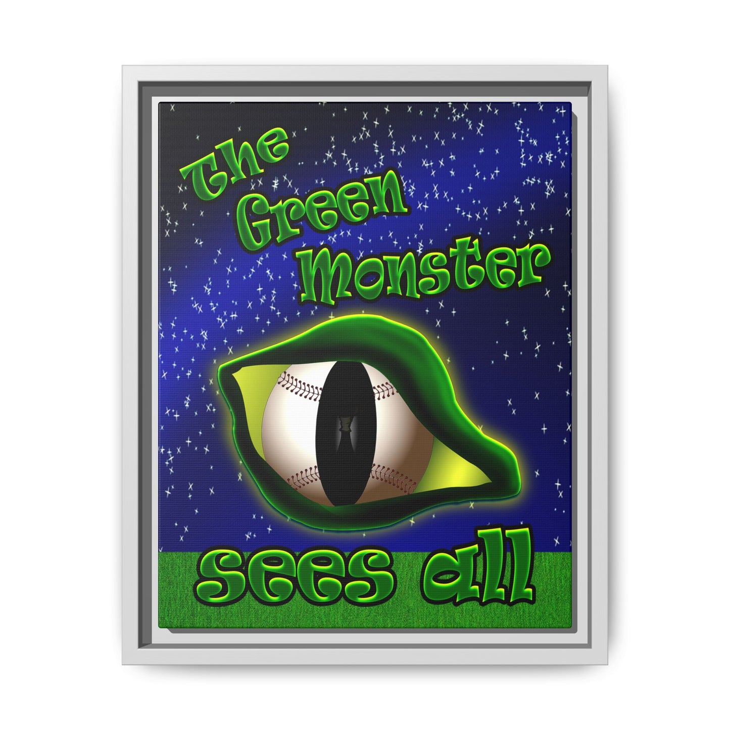 green monster - framed canvas art ('snoops' background)