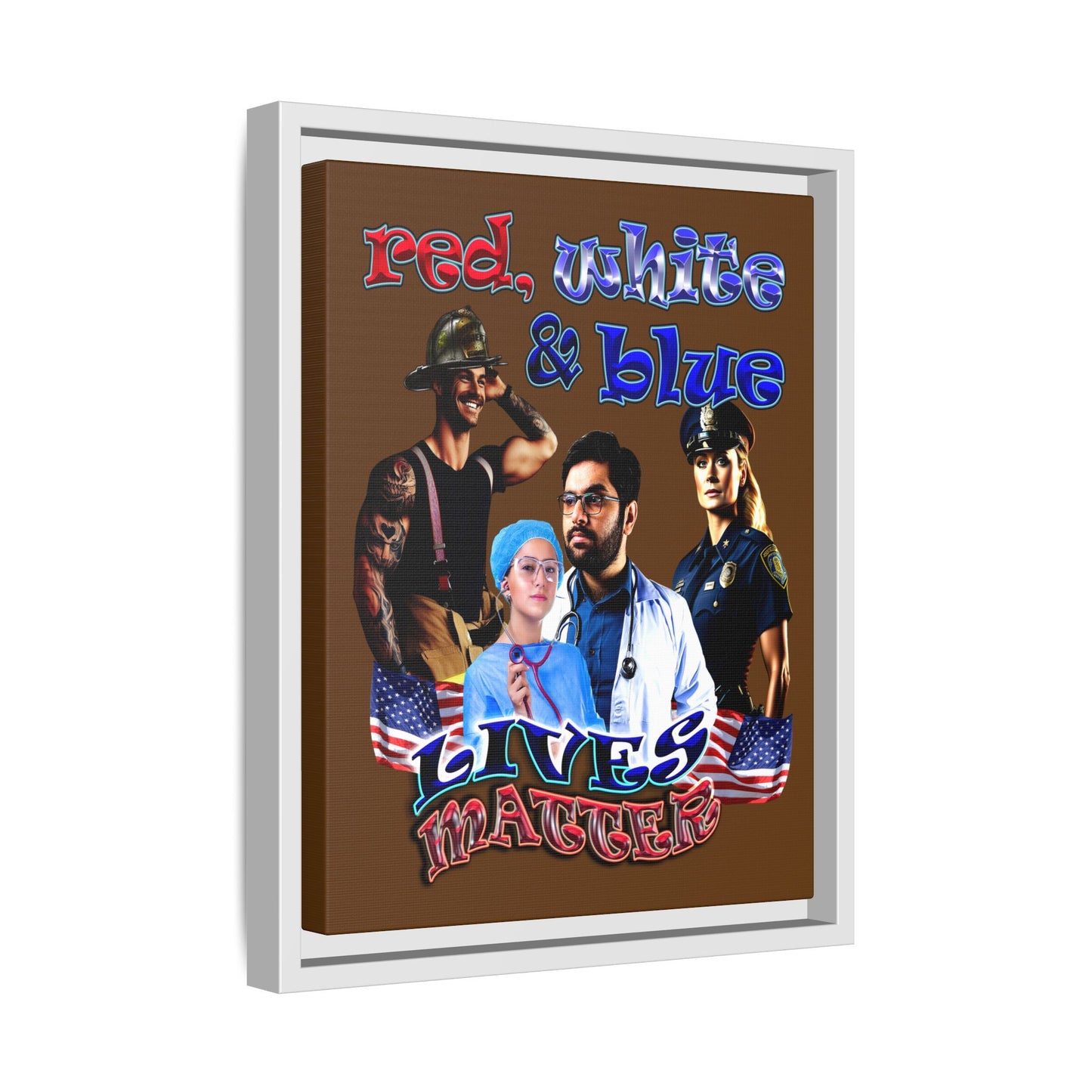 rw&b lives matter - framed canvas art (brown)