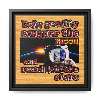 defy conquer reach - framed canvas art (butterscotch wood finish)