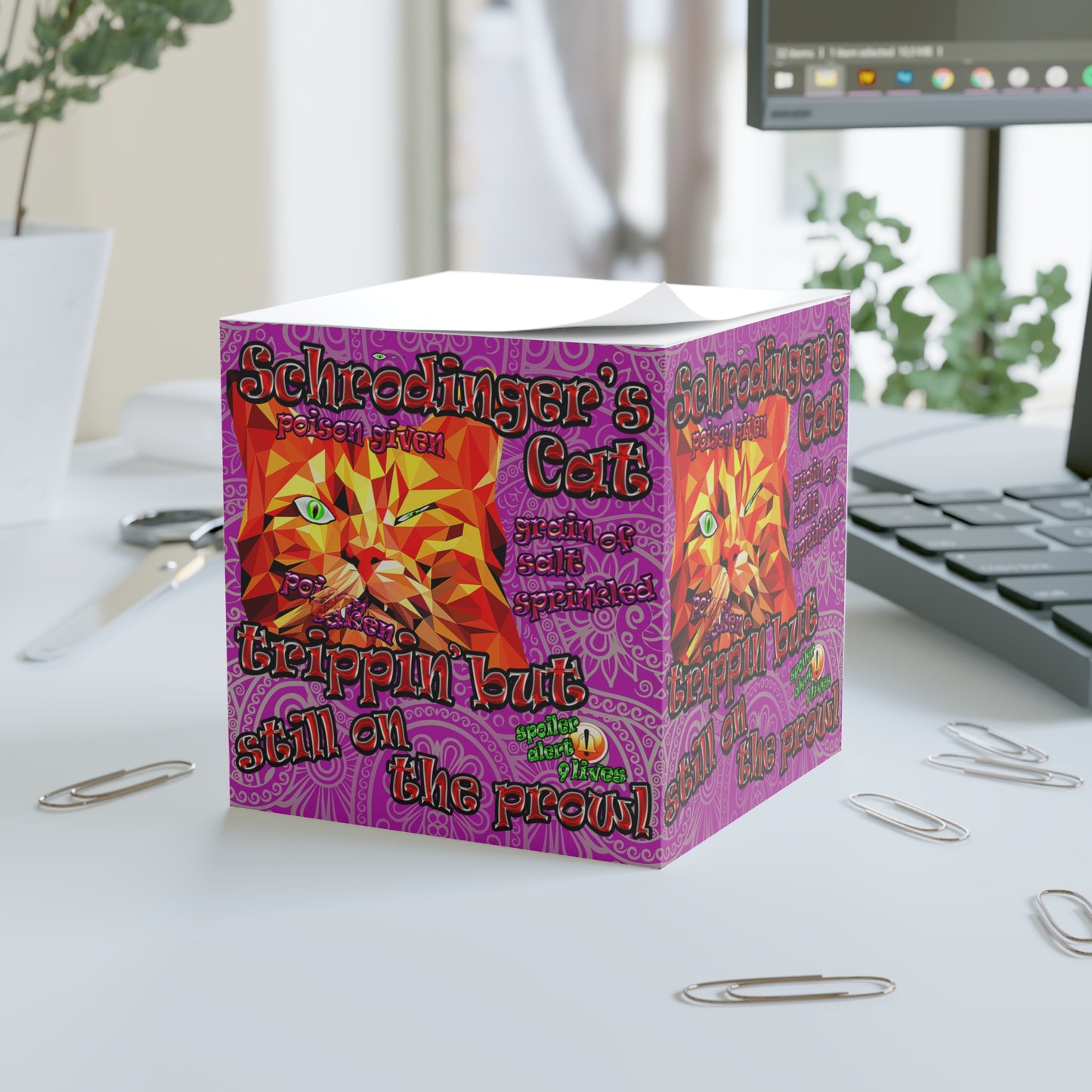 schrodinger's cat - note cube (pink swirl)