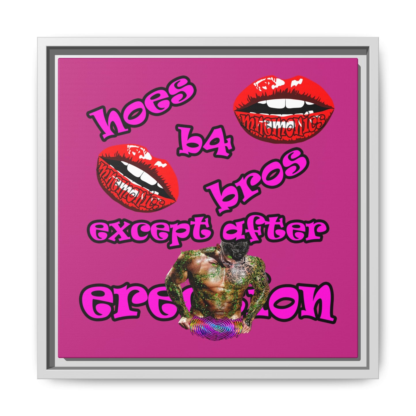 hoes b4 bros - framed canvas art (pink)