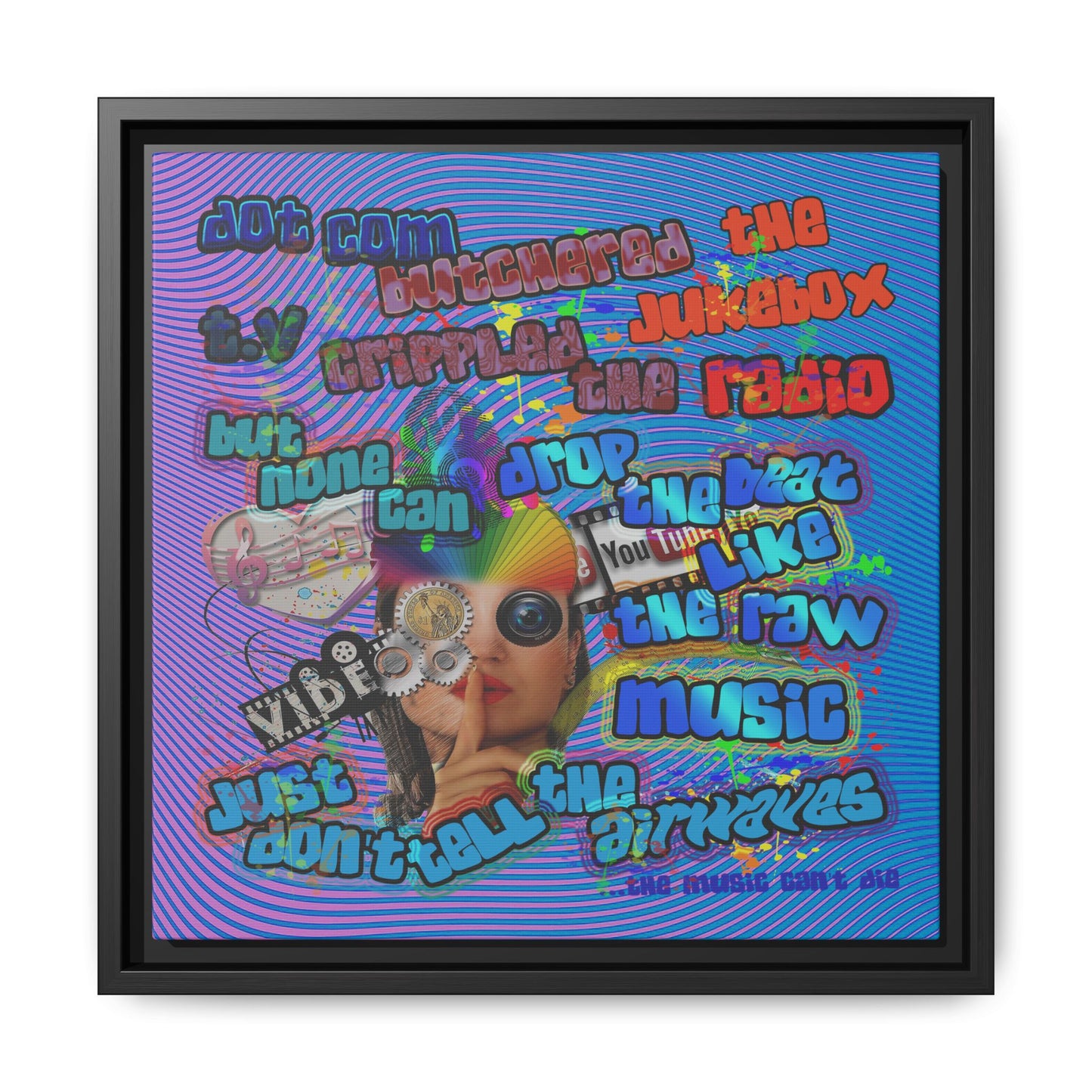 drop the beat - framed canvas art (light blue-purple wave)