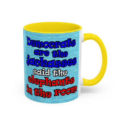 donkeys and elephants - Accent Mug (faded blue)