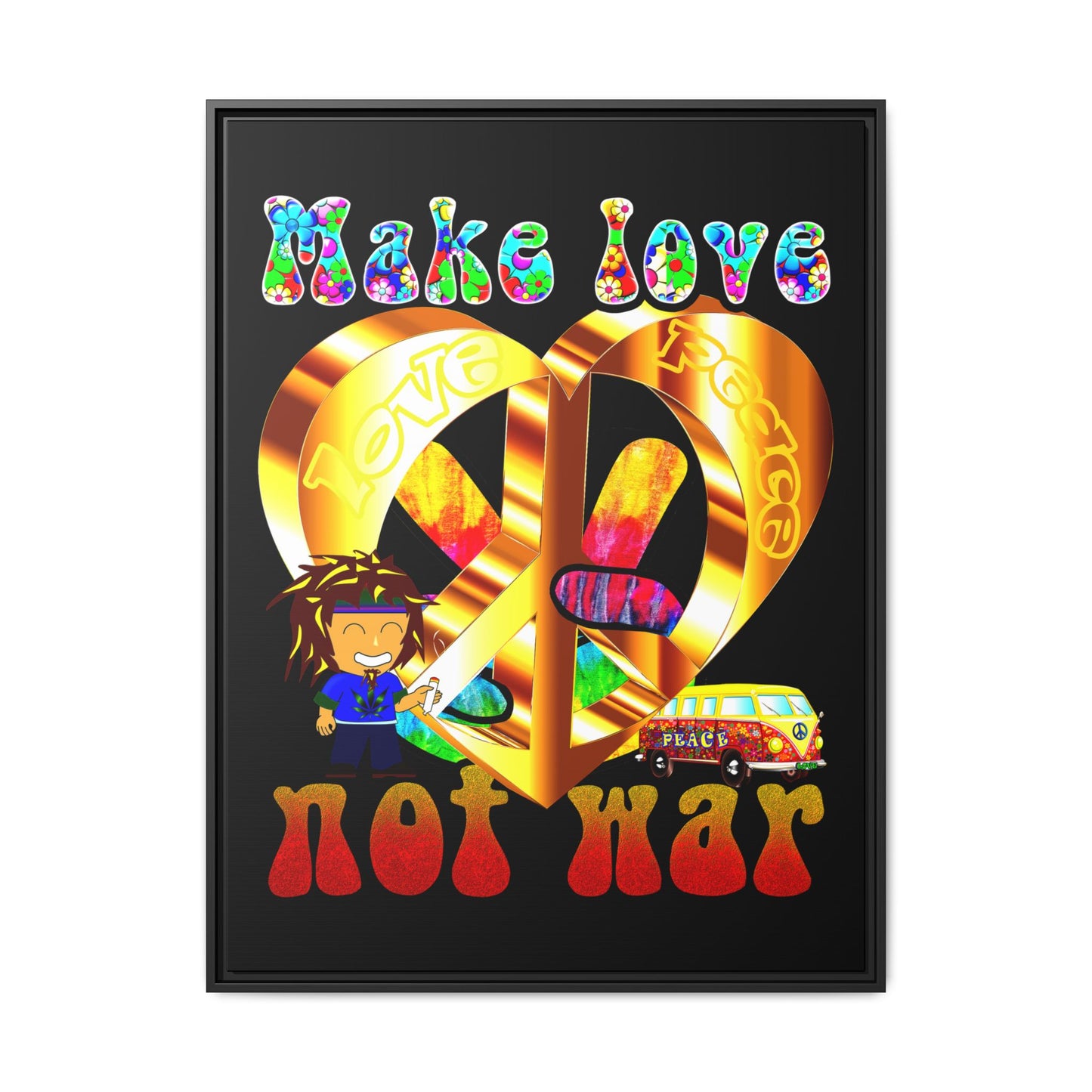 love peace - framed canvas art (black)