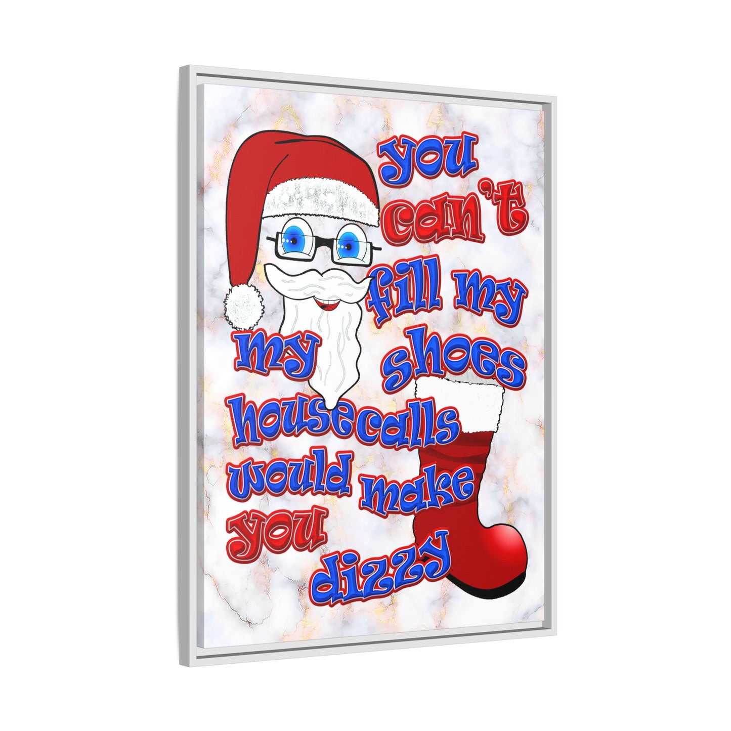 santa's shoes - framed canvas art (white marble)