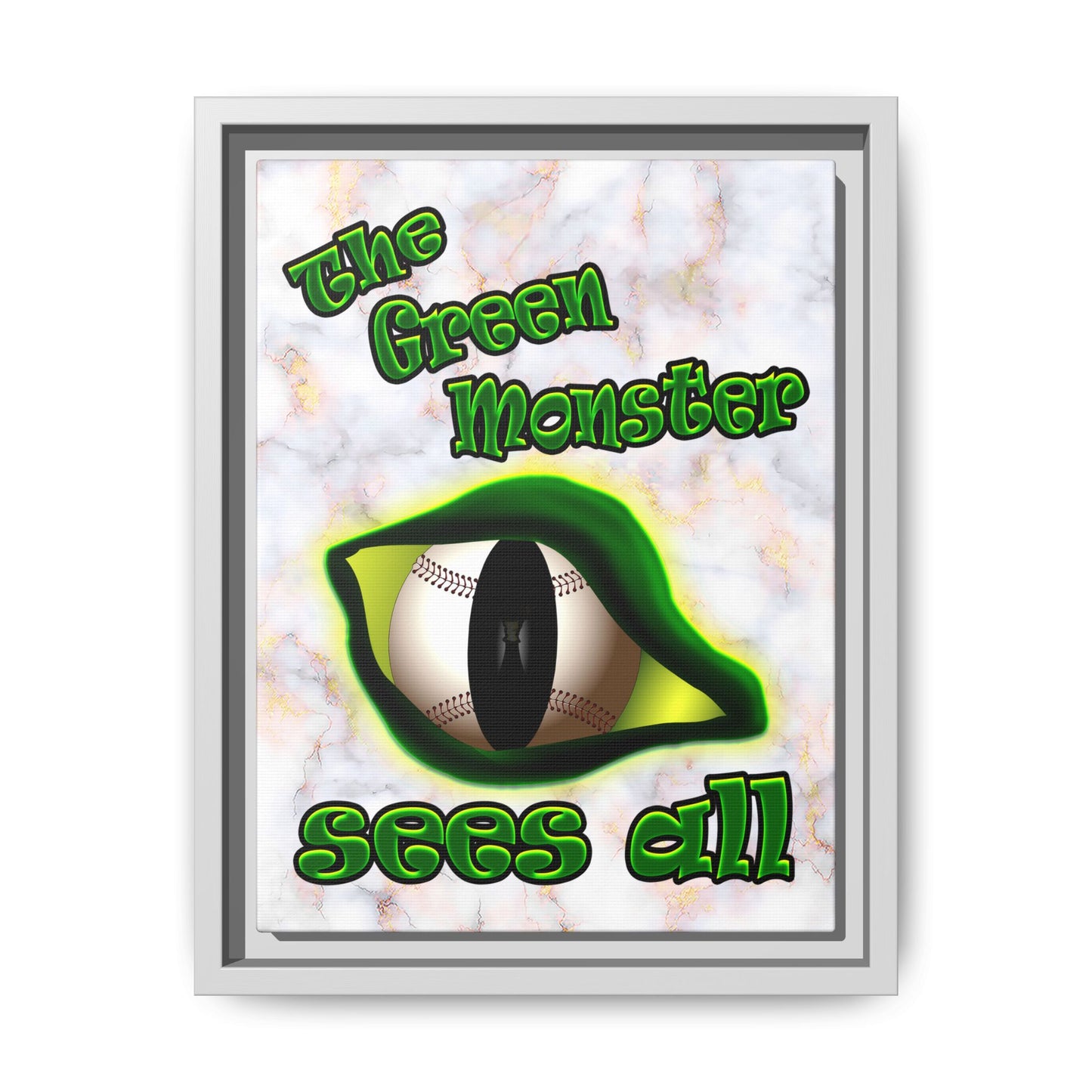 green monster - framed canvas art (white marble)