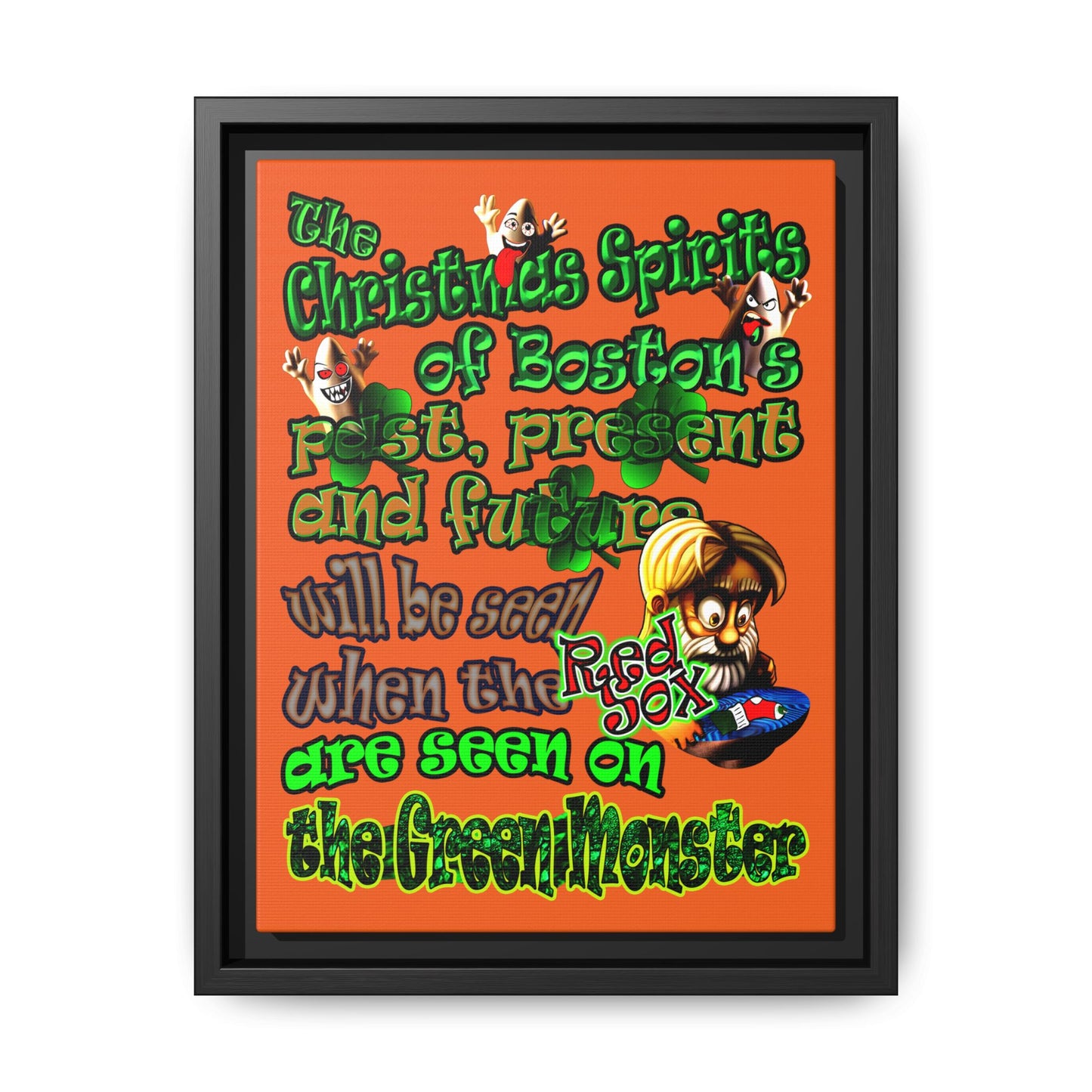 christmas spirits of boston - framed canvas art (orange)