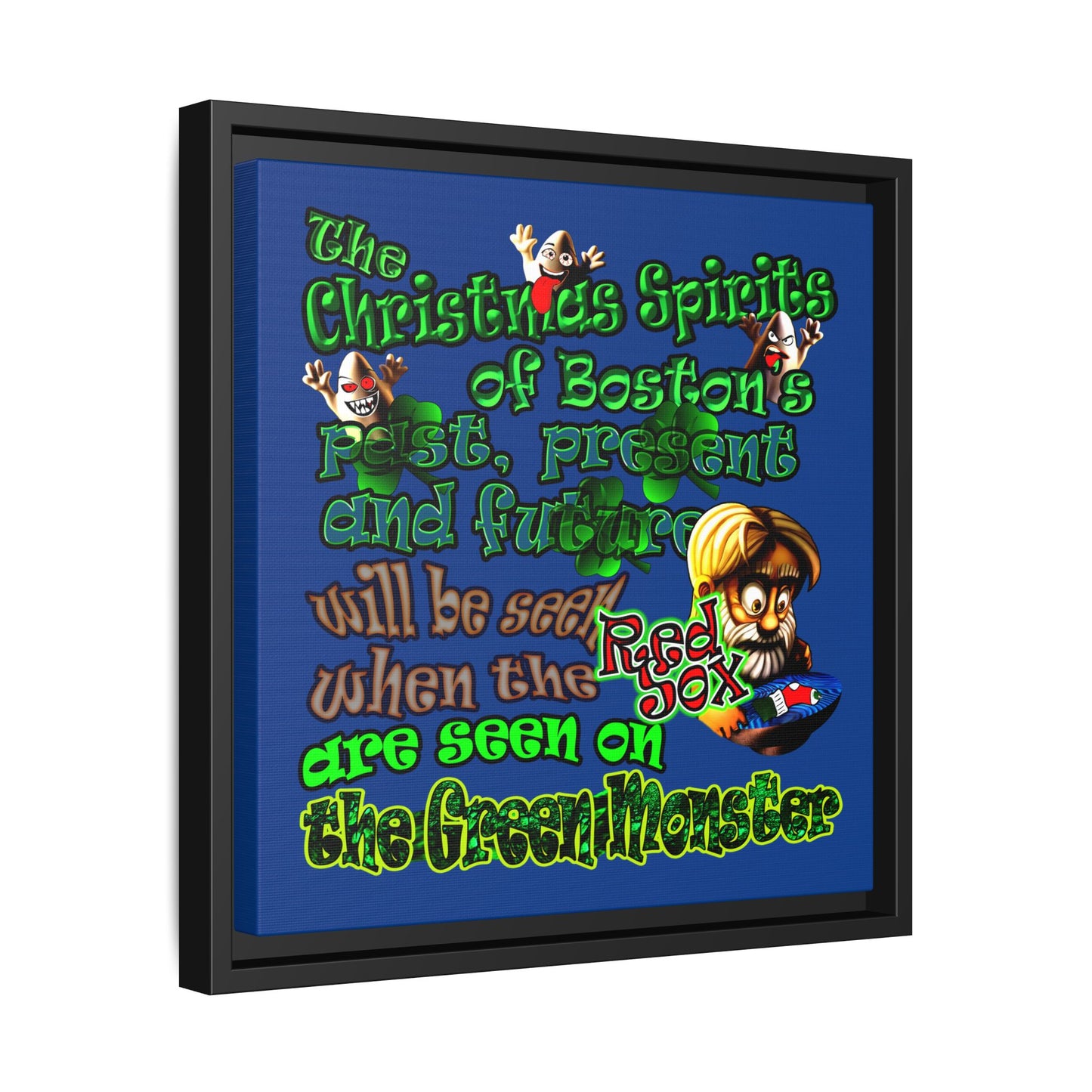 christmas spirits of boston - framed canvas art (dark blue)