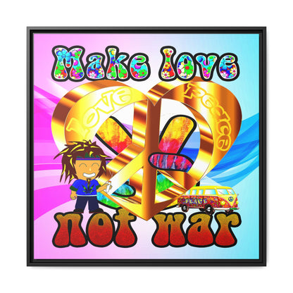 love peace - framed canvas art (light blue-pink wave)