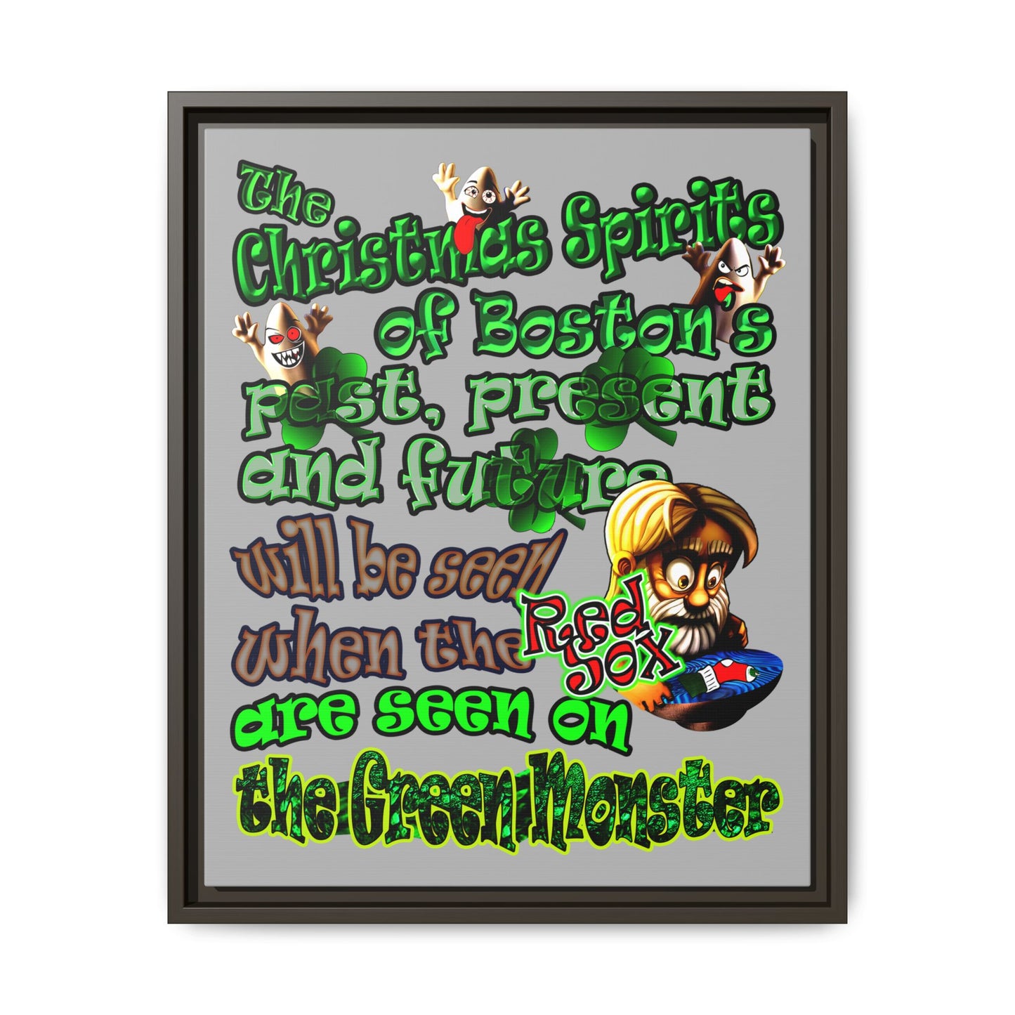 christmas spirits of boston - framed canvas art (light grey)