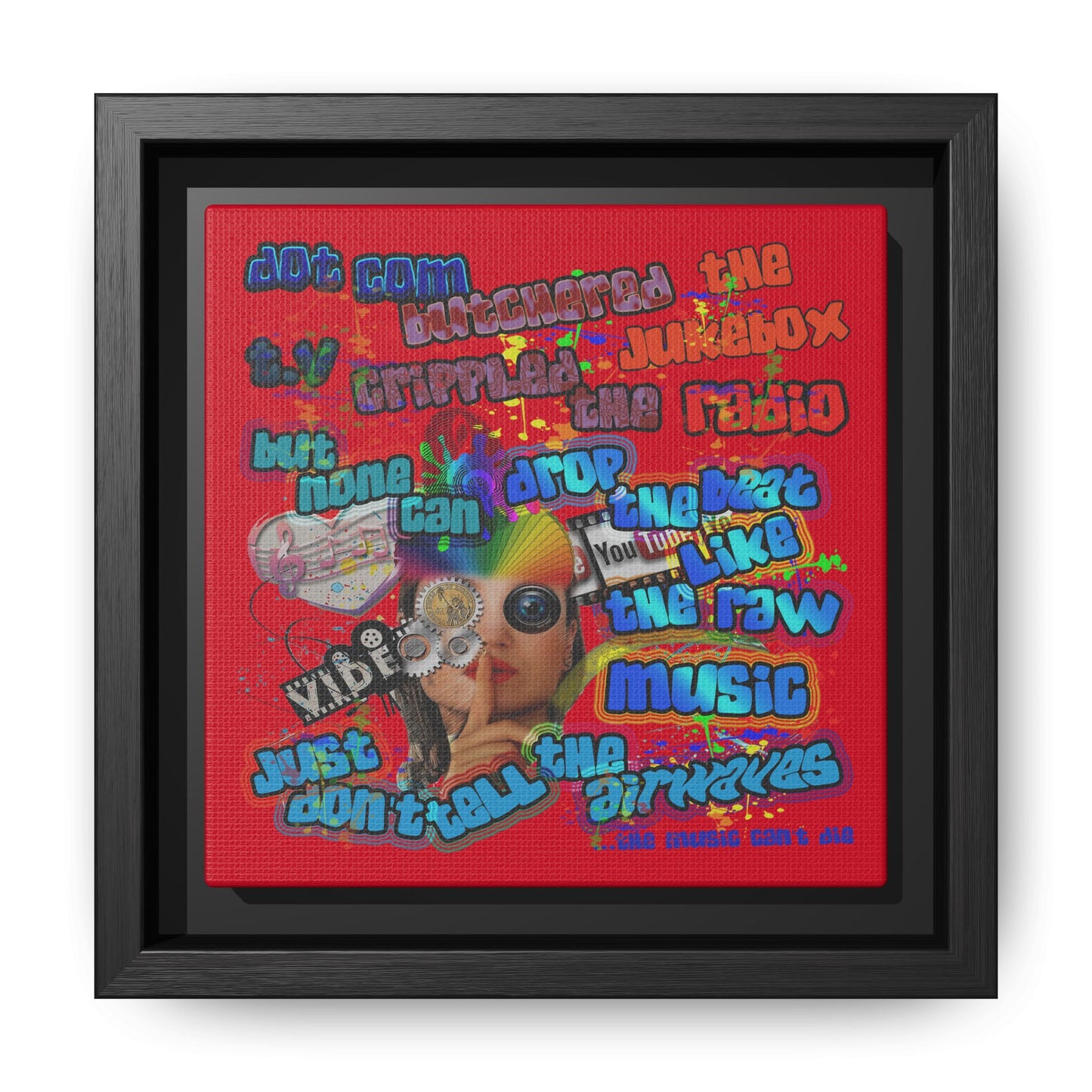 drop the beat - framed canvas art (dark red)