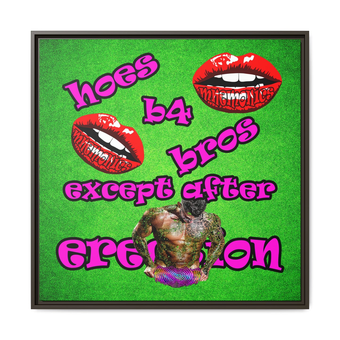 hoes b4 bros - framed canvas art (green turf)