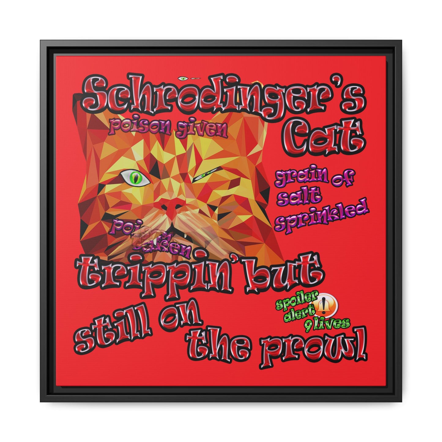 schrodinger's cat - framed canvas art (red)