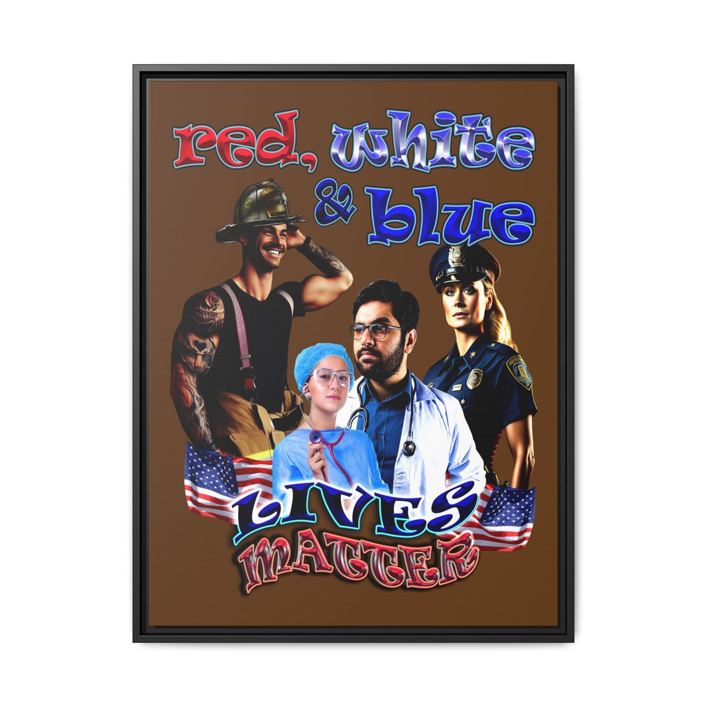 rw&b lives matter - framed canvas art (brown)