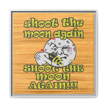 shoot the moon again - framed canvas art (butterscotch wood finish)