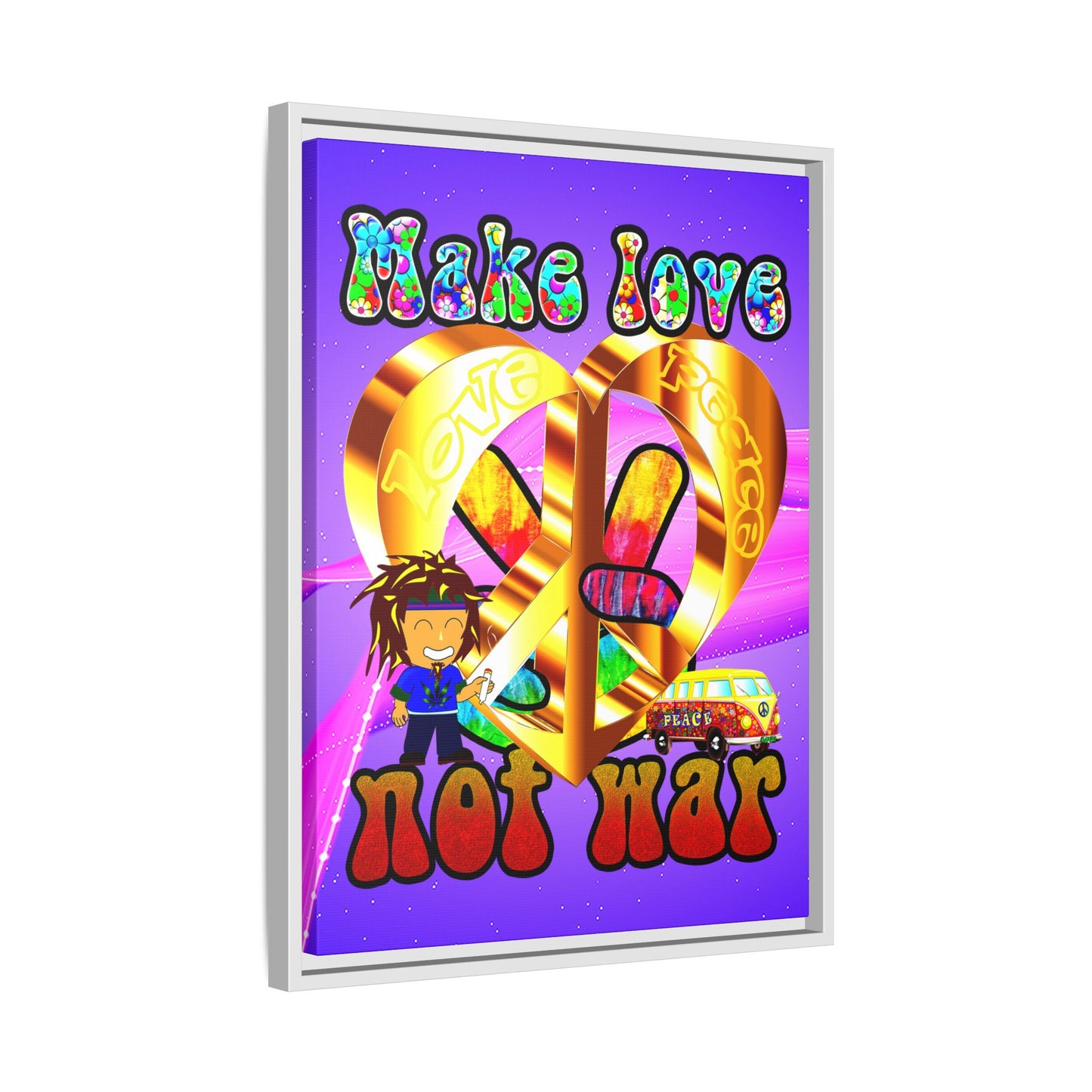 love peace - framed canvas art (purple-pink wave)