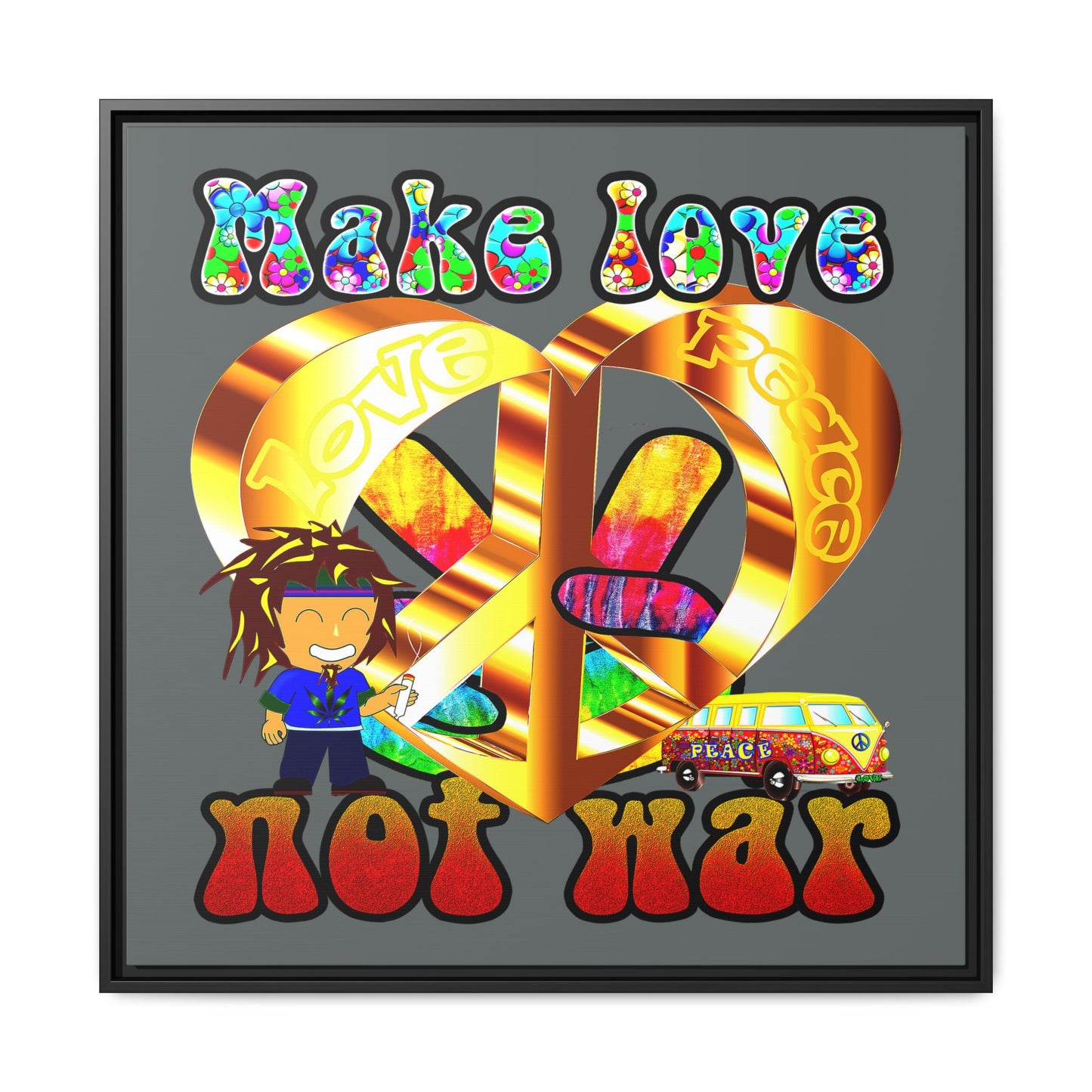 love peace - framed canvas art (dark grey)