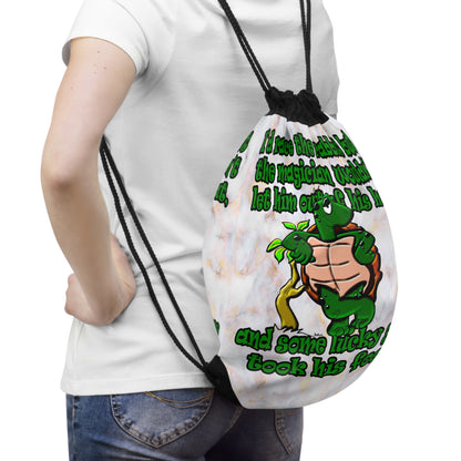 turtle race - Drawstring Bag (white marble)