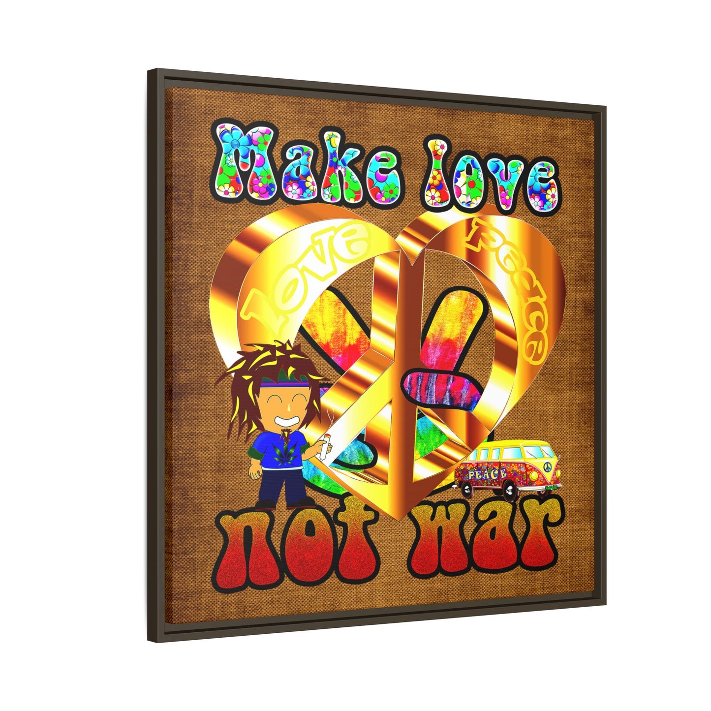 love peace - framed canvas art (brown papyrus)