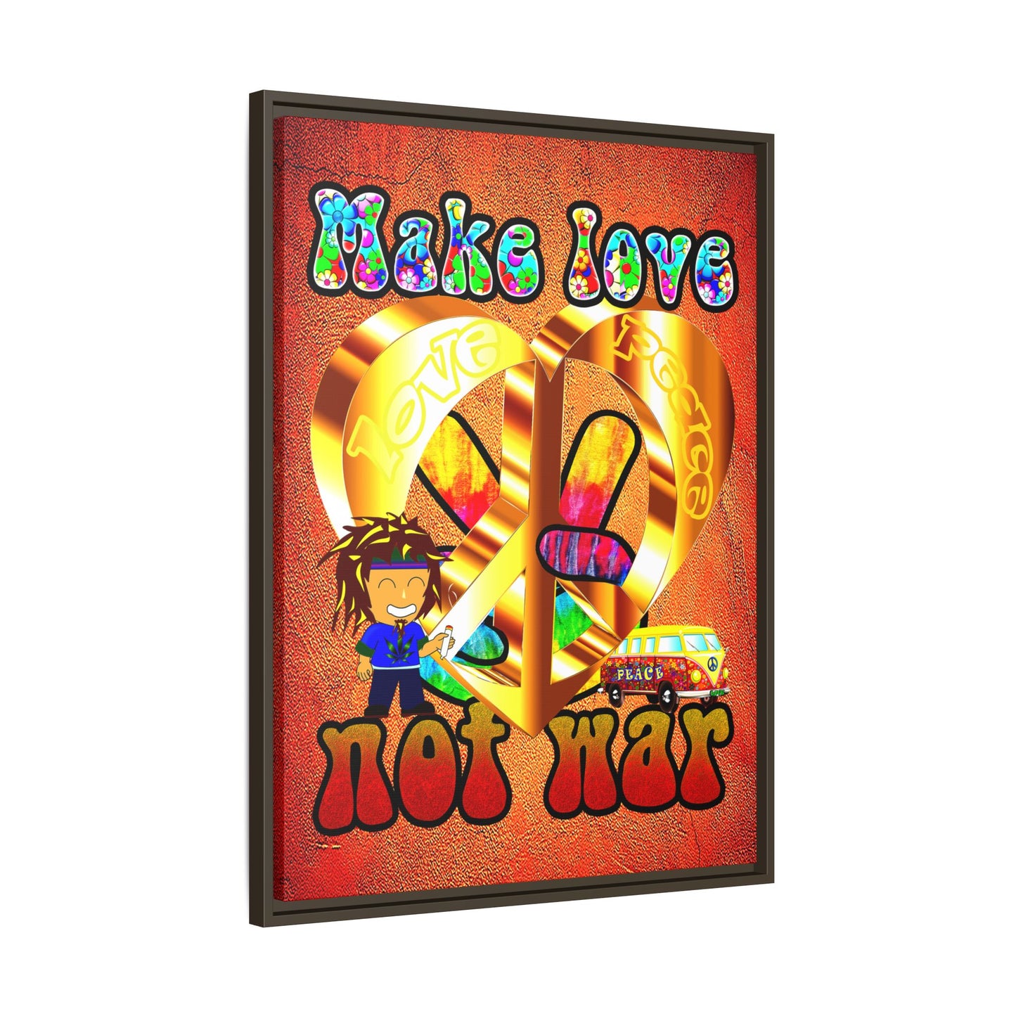 love peace - framed canvas art (burnt orange)