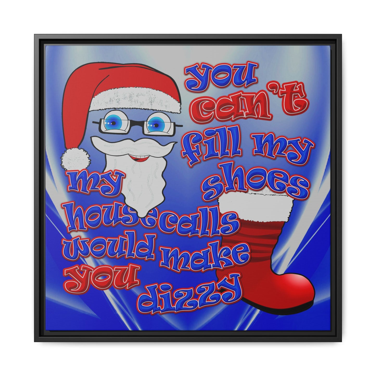 santa's shoes - framed canvas art (blue-white wave)