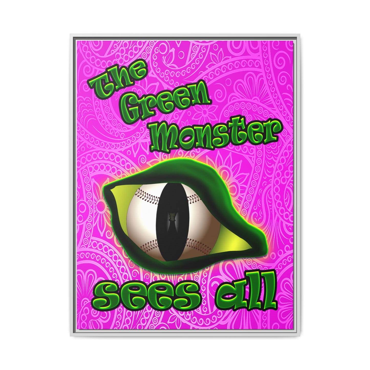 green monster - framed canvas art (pink swirl)